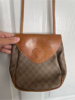Vintage Yoland Brown/Tan Monogram Crossbody Shoulder Bag 8x2x6 inches